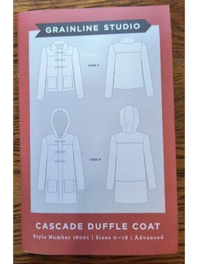 Cascade Duffle Coat Uncut Sewing Pattern By Grainline Studio Sizes 0-18 Advanced